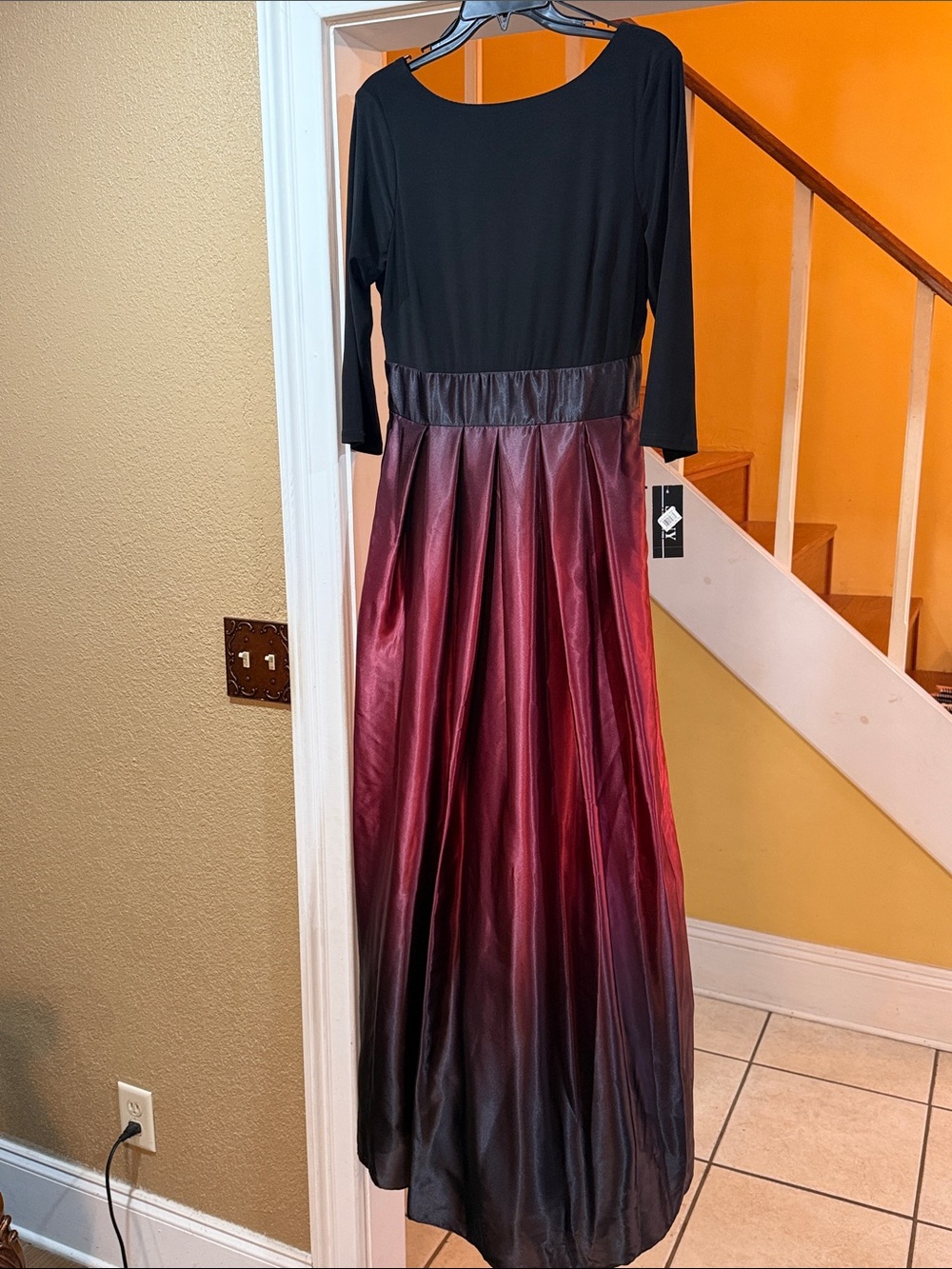 Black Bodice Ombre Burgundy to Black Maxi Dress